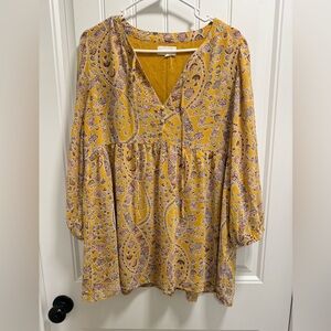 MELLODAY Yellow Floral Tunic Size L